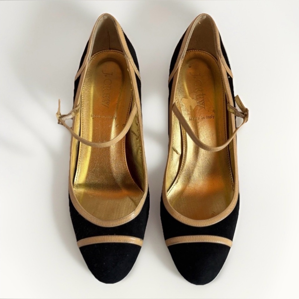 J Crew (8) Made In Italy Suede And Leather Black And Gold Strap Party Flawed